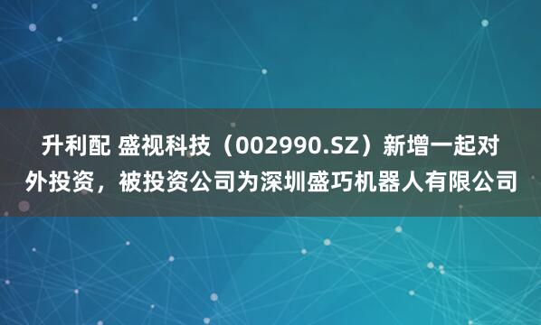 升利配 盛视科技（002990.SZ）新增一起对外投资，被投资公司为深圳盛巧机器人有限公司